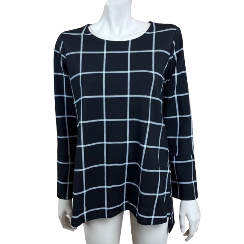 Du Jour Black and‎ White Window Pane Print Pull Over Tunic Top